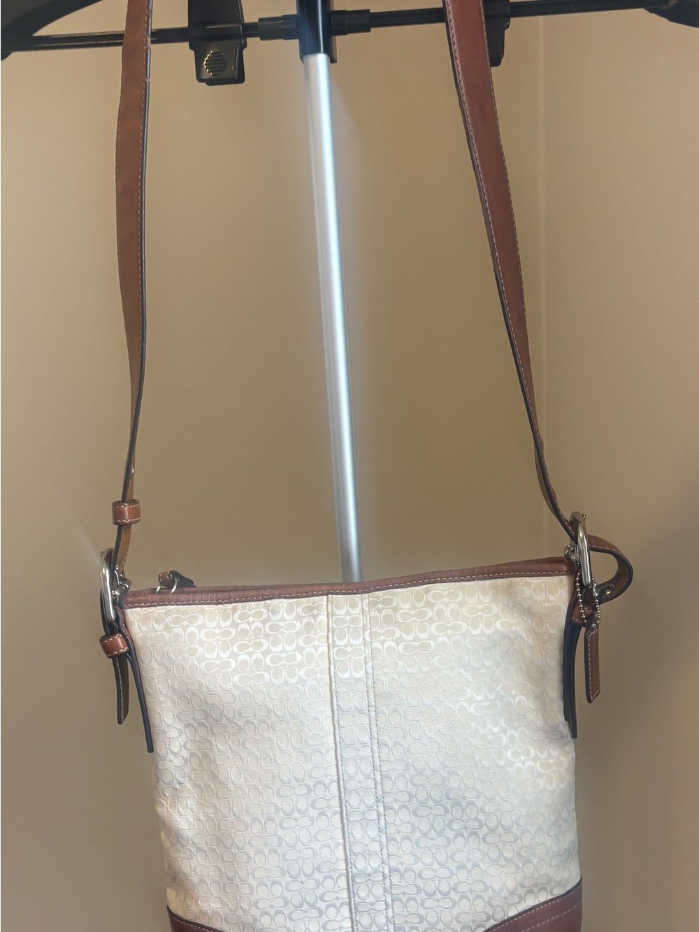 Vintage Y2K Coach F10944 Signature‎ Jacquard Mini Duffle Crossbody Bag Brown